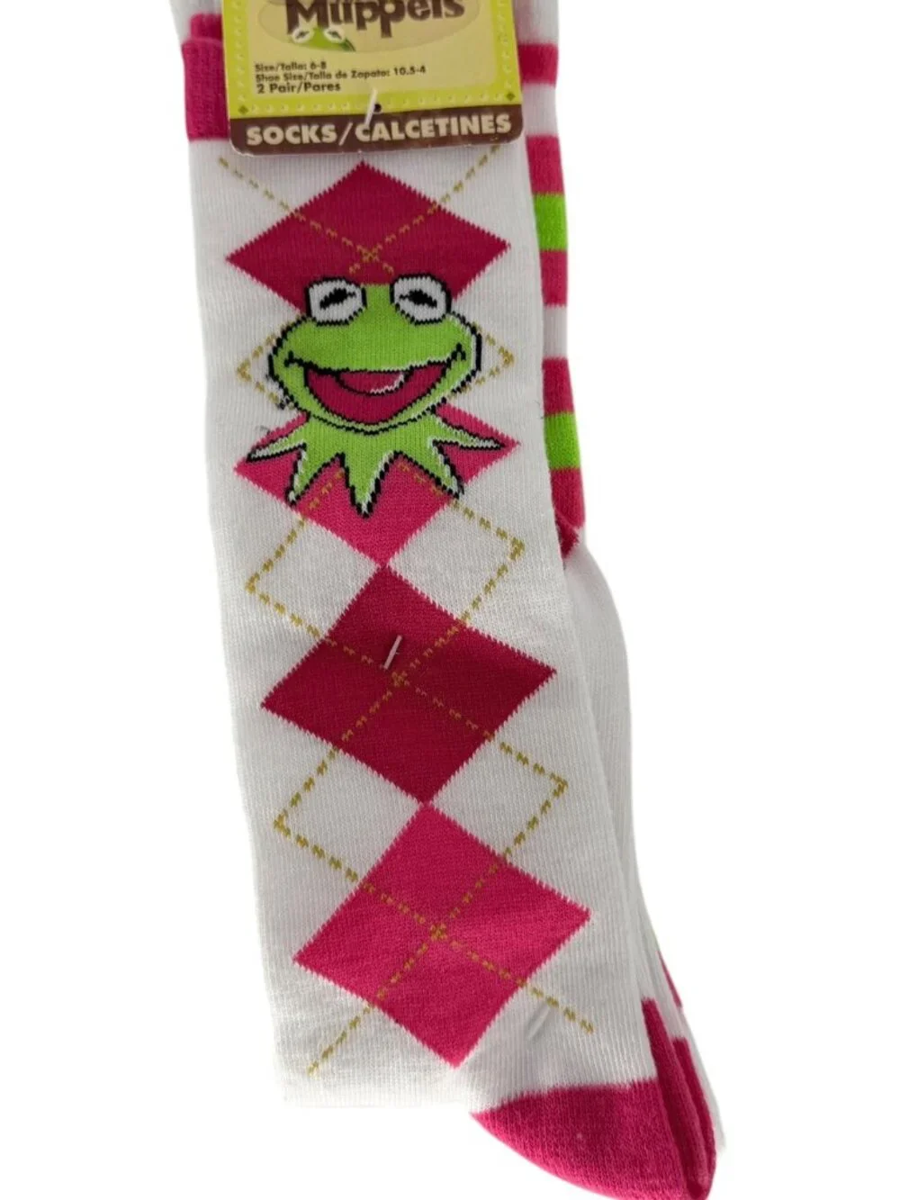 The Muppets Kermit Argyle Striped Socks 2 Pack New